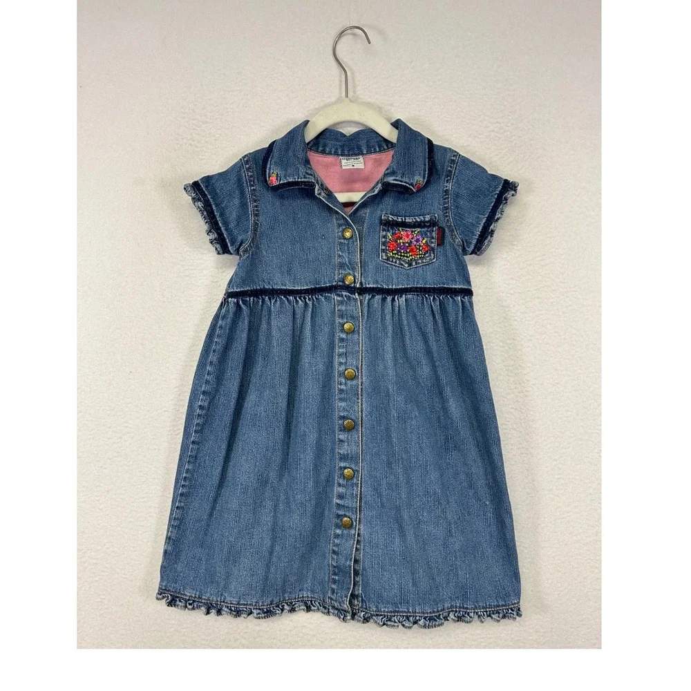 Cottagecore Floral OshKosh Kids 5 Denim Embroidered Ruffle Button‎ Front Dress